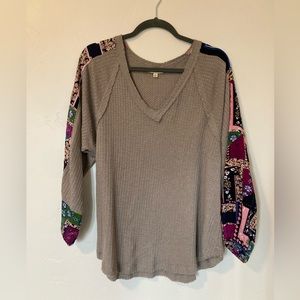 Kori Waffle Knit Long Sleeve with Floral Details V-Neck